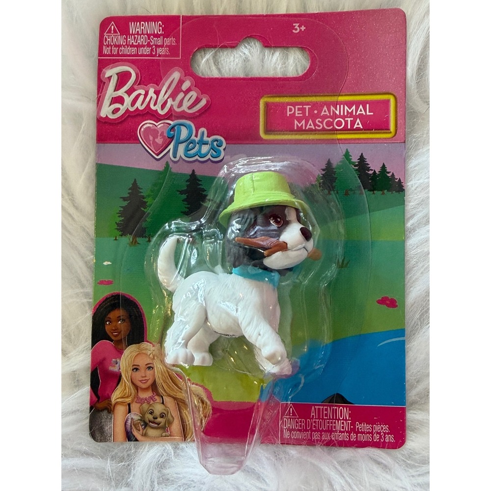 Barbie Pets Collectible Dog Figure with Green Bucket Hat and Stick New 2025
